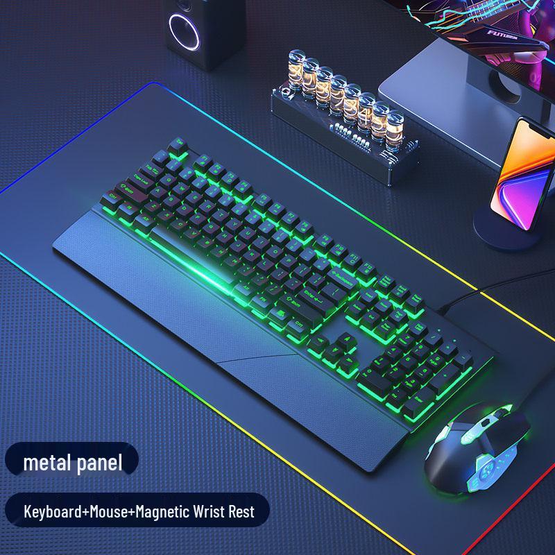 Mechanical Feel Wired Keyboard and Silent Mouse Set for Gaming and Office Use