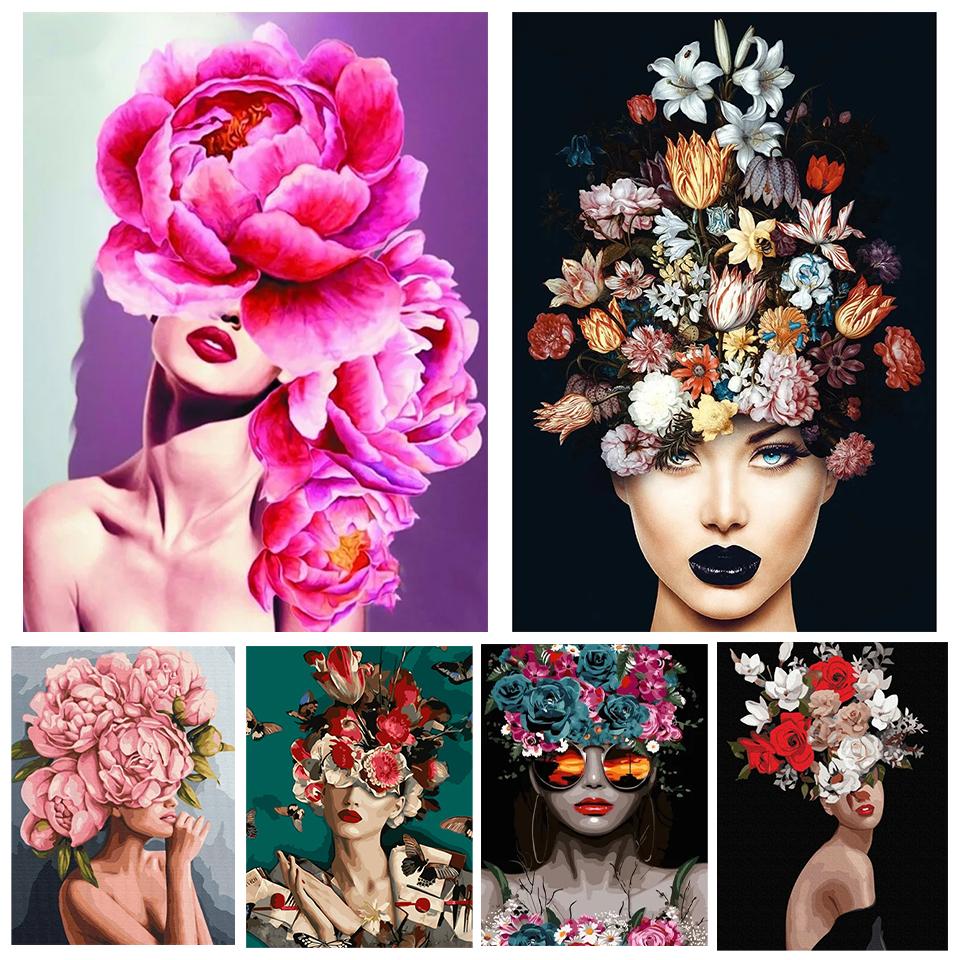 5D Malowanie Diamentami DIY Obraz Kobiety Kwiat Pełny Kwadratowy Okrągły Diament Haftowany Portret Mozaika Kwiat Dekoracja Domu