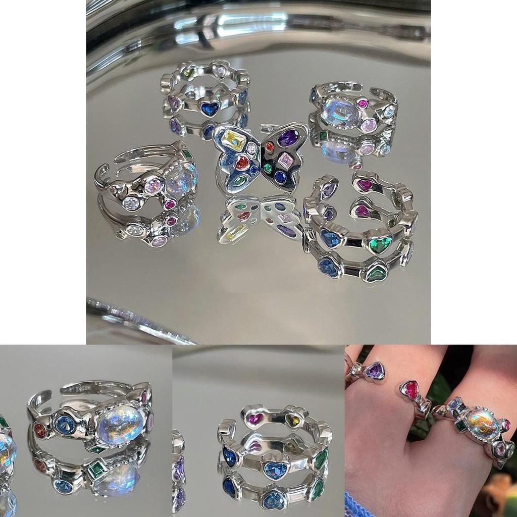 Chic Geometric Adjustable Ring For Women Colorful Heart Shaped Copper Statement Jewelry