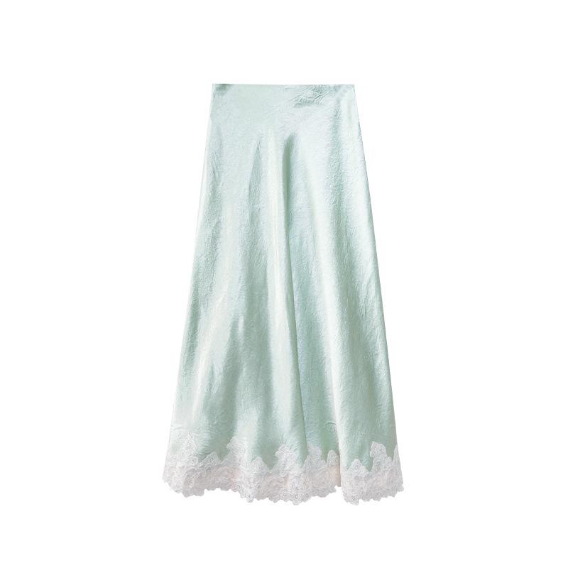 Interpret Beauty Elegant French Satin Midi Skirt for Women - Spring 2025 Collection C3582