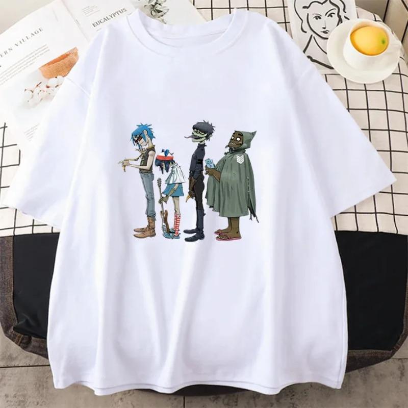 Musikkband Gorillaz PUNK ROCK T-skjorte Herre Kvinner Sommer 90-tallet O-hals Bomulls Kortermede T-skjorter Klær Vintage Y2K Clothing Tee