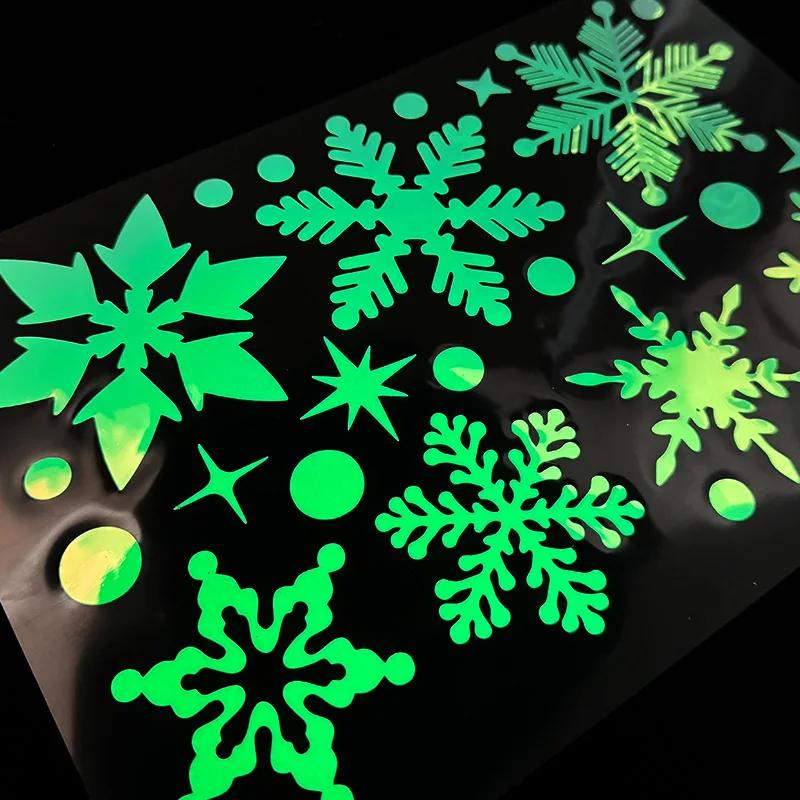 3Sheets Glow In The Dark Snowflake Window Stickers DIY Car Luminous PVC Decal Christmas Home Wall Decoration New Year Party Gift