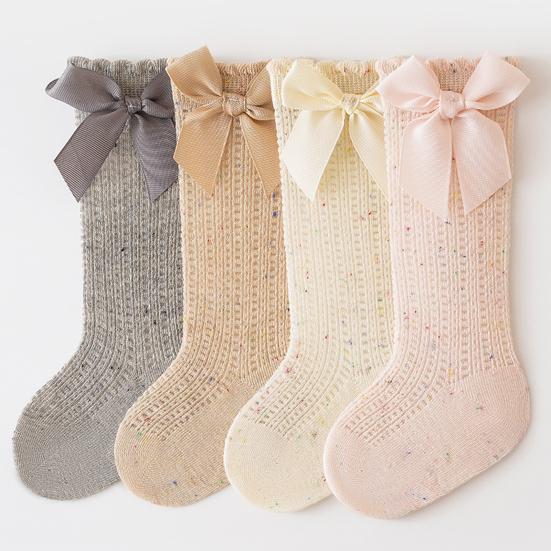 1 Pair Baby Cotton Mesh Socks with Butterfly Bow Thin Summer Crew Socks Breathable Seamless Knee-High Socks for Newborns Girls