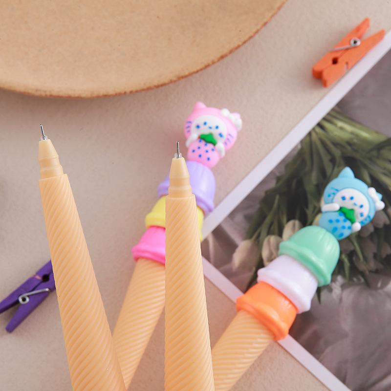 Back To School Season 10pcs 0.5mm Cat Cone Shape Gel Pen Shape Pen Cute Stationery Student Kitten Ice Cream Pen Signature Pen