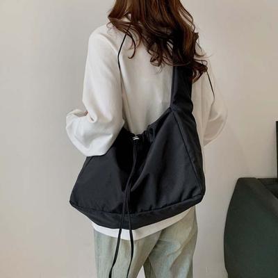 Solid Color Drawstring Crossbody Bag Large Capacity Lightweight Oxford Tote Bag Korean Style Harajuku Underarm Bag Outdoor