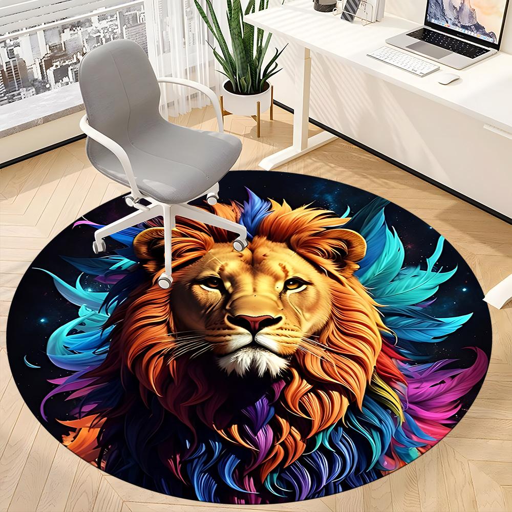 1pc Lion Feathers Office Round Area Rug,  Mat Suitable ForOffice, Under Office Chairs Bedroom Living Room Home Decor, Room Deco