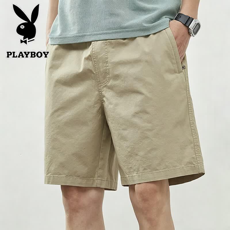 PLAYBOY Men's Summer Loose Straight Cotton Cargo Shorts