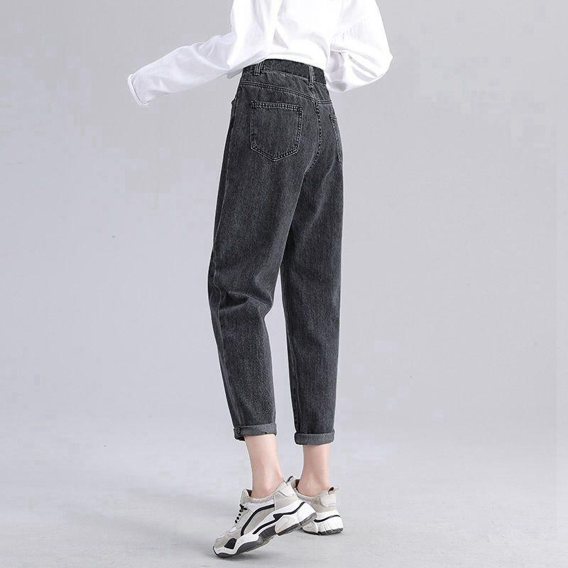 High Waisted Black Gray Jeans for Women Spring and Autumn Straight Leg Haren Pants