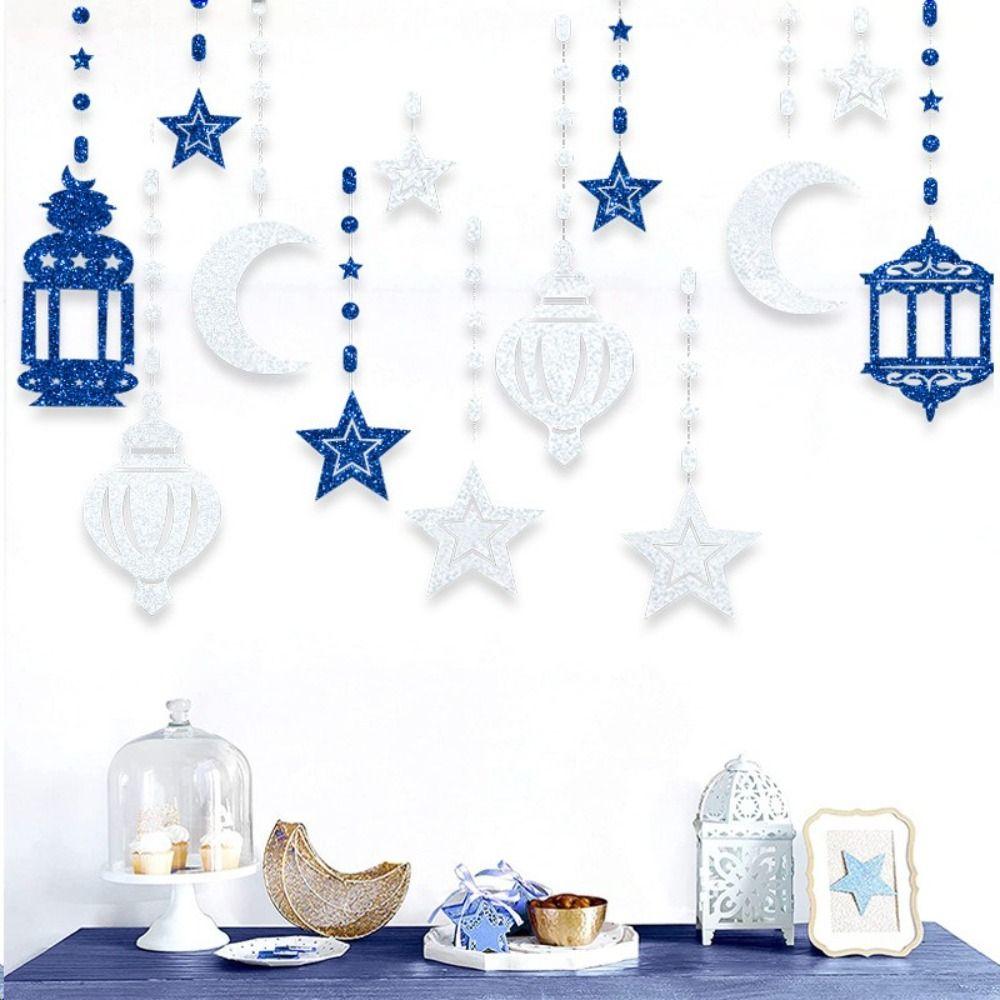 DIY Paper Ramadan Kareem Decor Gold Silver Hang Garland Star Moon Lantern Eid Atmosphere