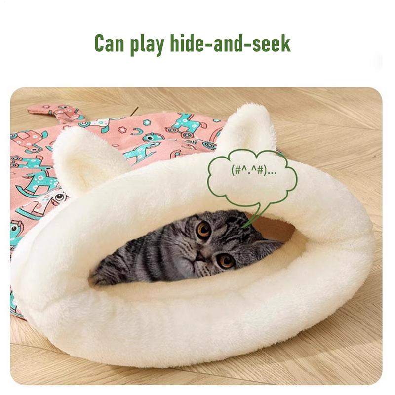Cat Sleeping Bag Bed With Tail Comfortable Pet Snuggle Sack Thickened Winter Warm Cozy Calming Cat Bed Pet Supplies