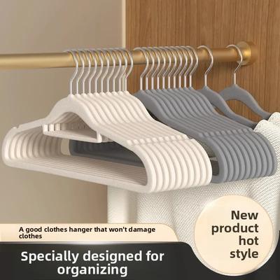 10/20 Pièces Cintre en Velours pour Vêtements, Cintre Antidérapant en Feutre Floqué pour Vêtements, Cintre Solide, Gain de Place dans l'Armoire Spa Blanc Gris