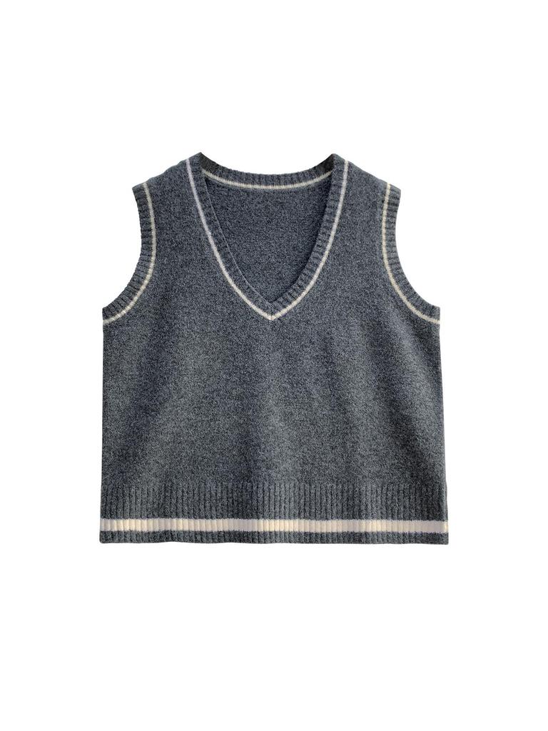 Plus Size Women's Korean Style Sleeveless V-Neck Knit Vest Sweater