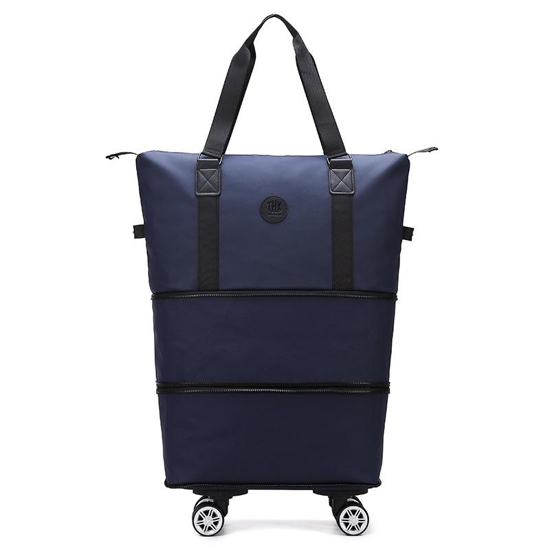Large Capacity Double-layer Expansion Hand-held Travel Bag with Wheels, Wet and Dry Separation Storage, Luggage Bag Can Be Put On the Tie Rod.
