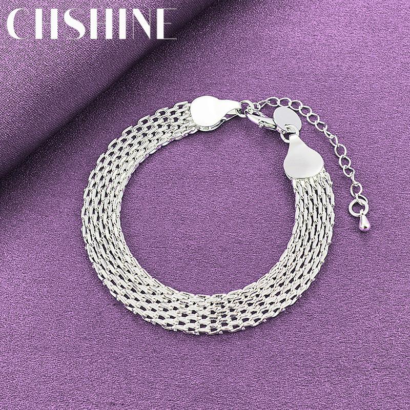 

CHSHINE Браслет из стерлингового серебра 925 пробы 10 мм Плетение Геометрия Для женщин Мужчин Вечеринка Мода Шарм Ювелирные изделия 20CM