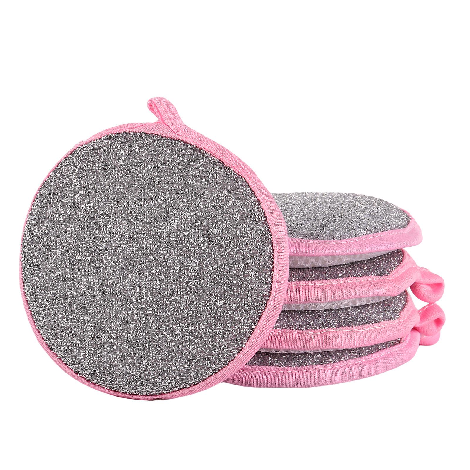 5pcs Double-sided Cleaning Sponges Dishwashing Sponges Scouring Pad for Household Cleaning Pans Pink