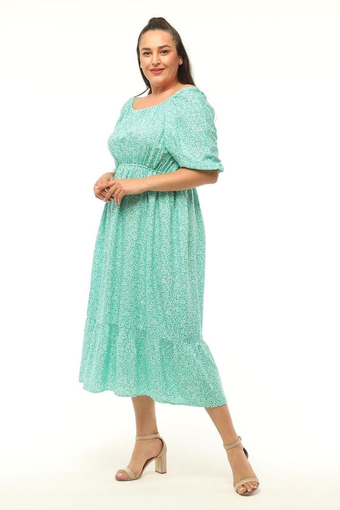 Dámské velké šaty s křupavým květinovým vzorem s letním vzorem, pohodlné šaty s balonovým rukávem a elastickým límcem a pasem