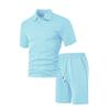 Fashion Summer Men's Casual Trendy Solid Color 2 Piece Set Short Sleeve Turn-down Collar T-shirts Knee Length Short