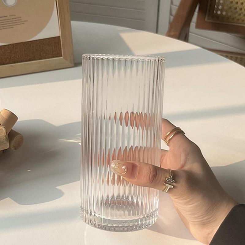 2pcs Set 12.4oz 360ml Vintage Vertical Patterned Cocktail Glass Iced American Latte Cup Large Capacity Beverage Cold Drink Mugs