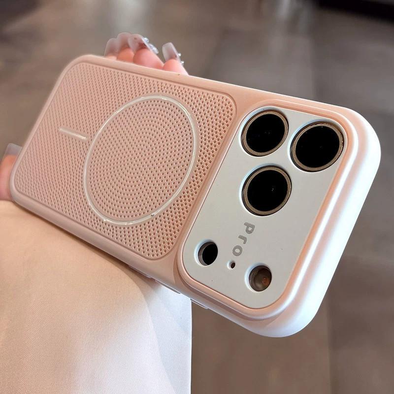 Applicable to iPhone17proMax mobile phone case contrasting color large window heat dissipation Apple 16 magnetic suction 15 all-inclusive  case