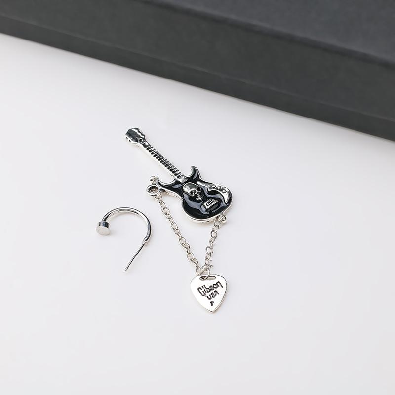 Minimalist Black Guitar Drop Earrings With Heart Charm Stylish Women Jewelry