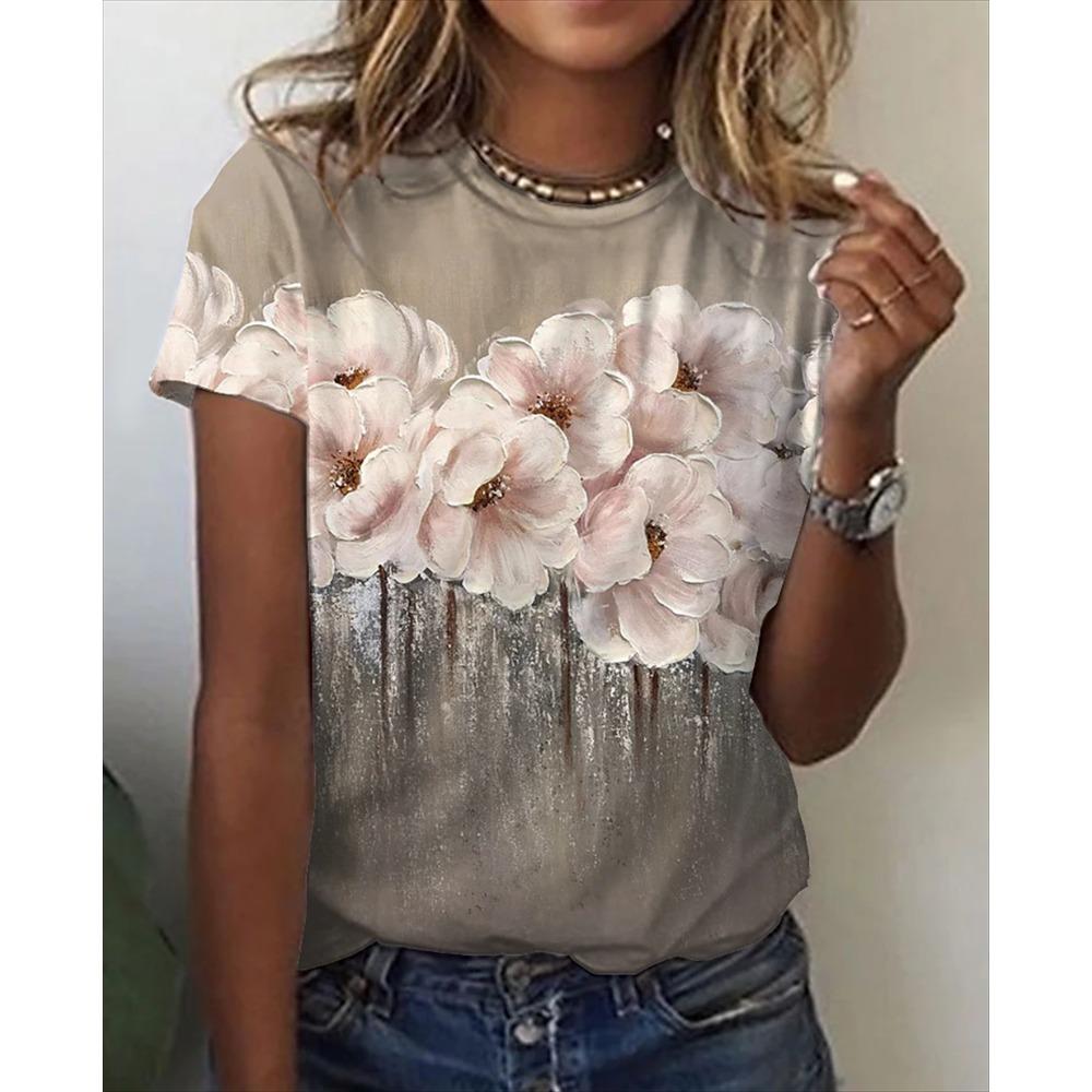 Flower Butterfly T-Shirts Floral 3D Print Women's Short Sleeve Round Neck T Shirt Harajuku Casual Tees Y2k Tops Female Clothing