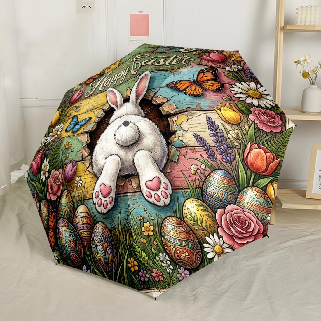 

Easter Bunny Celebration Compact Travel Automatic Umbrella Retractable Design with 8-Rib Durability Foldable Design for Women/Men Fashion Lovers