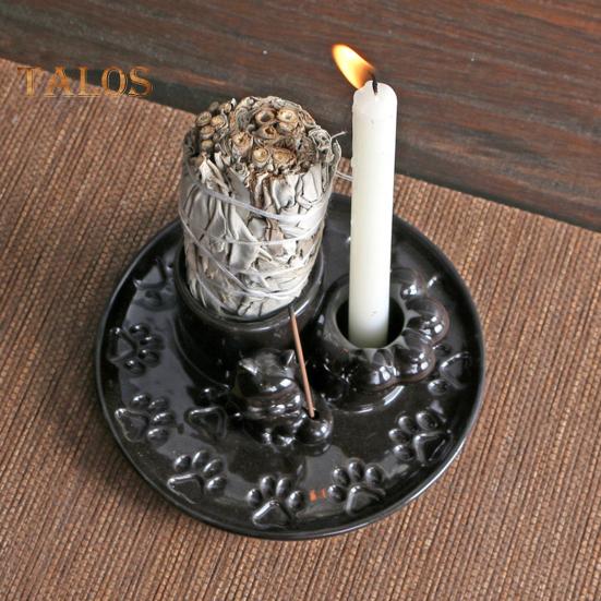 Palo Santo Halter 4-in-1 Räuchergefäß Kerzenhalter Keramik Räucherhalter Aschefänger Schale für Meditation Yoga-Raum Schlafzimmer