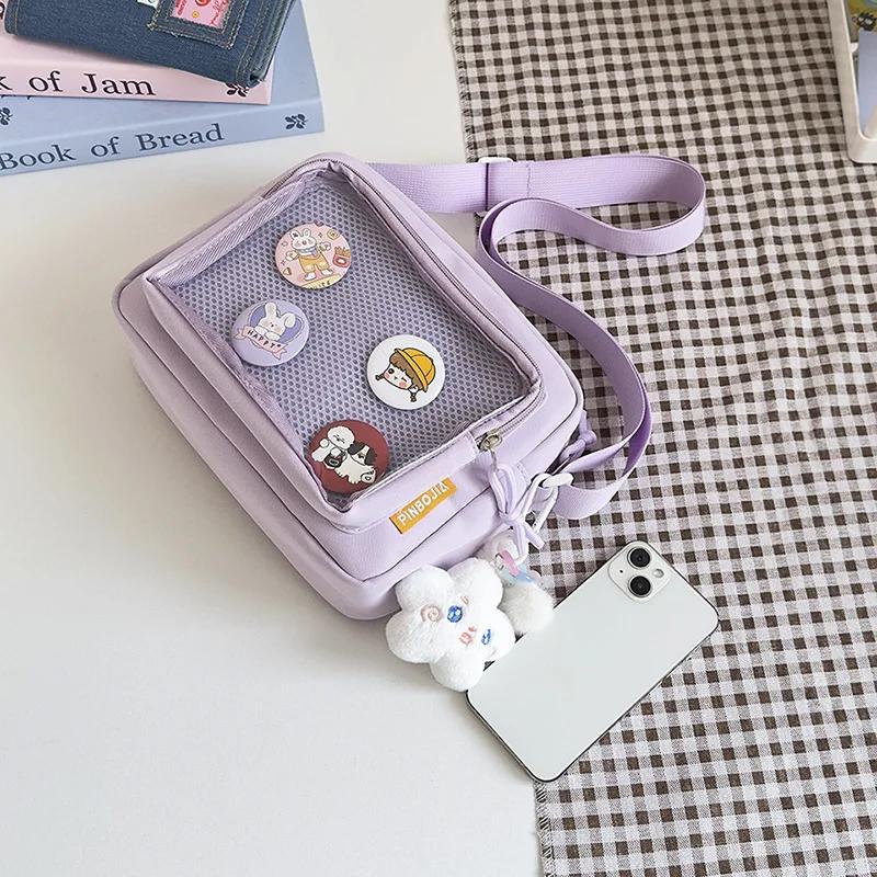 Ins Style Transparent Badge Crossbody Bag for Korean Girls Casual Mobile Phone Bag Anime Hanging Bag Display Product Bag