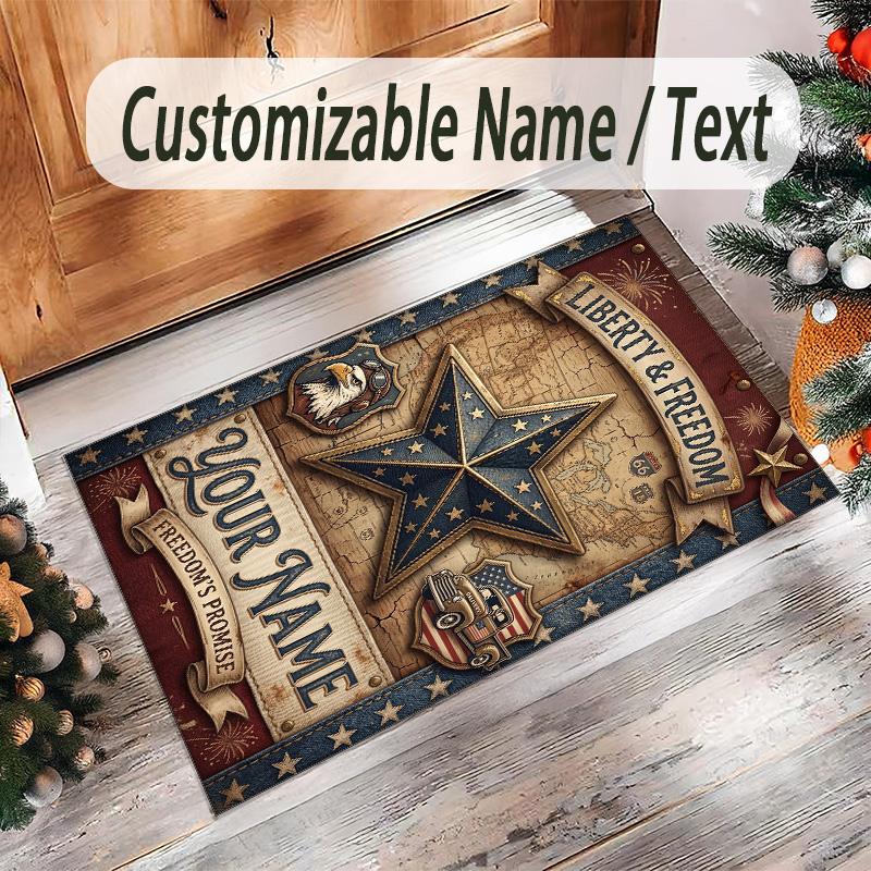 American Patriotic Theme Crystal Velvet Rug Personalized Custom Name Text Soft Floor Mat Home Decor