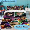 Custom Name 3PCS Colorful Cartoon K-pop Characters Bedding Set Including 1pc Duvet Cover And 2pcs Pillowcases for Bedroom, Dormitory Gift Home Decor