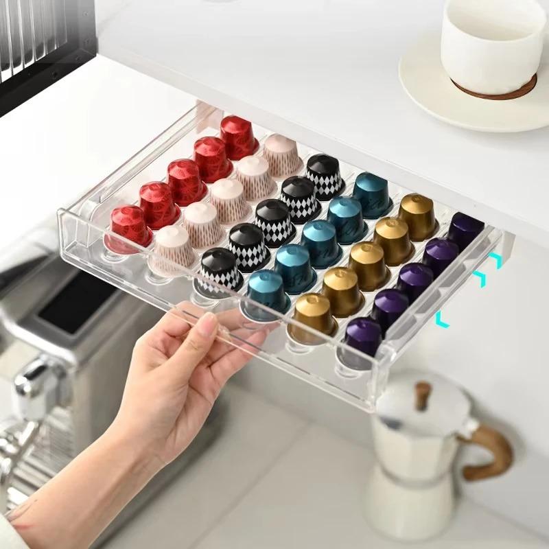 Space Saving Coffee Accessories, Drawer Style Coffee Capsule Rack, Hidden Pod Tea Bag Storage Box, Desk Drawer Storage Box