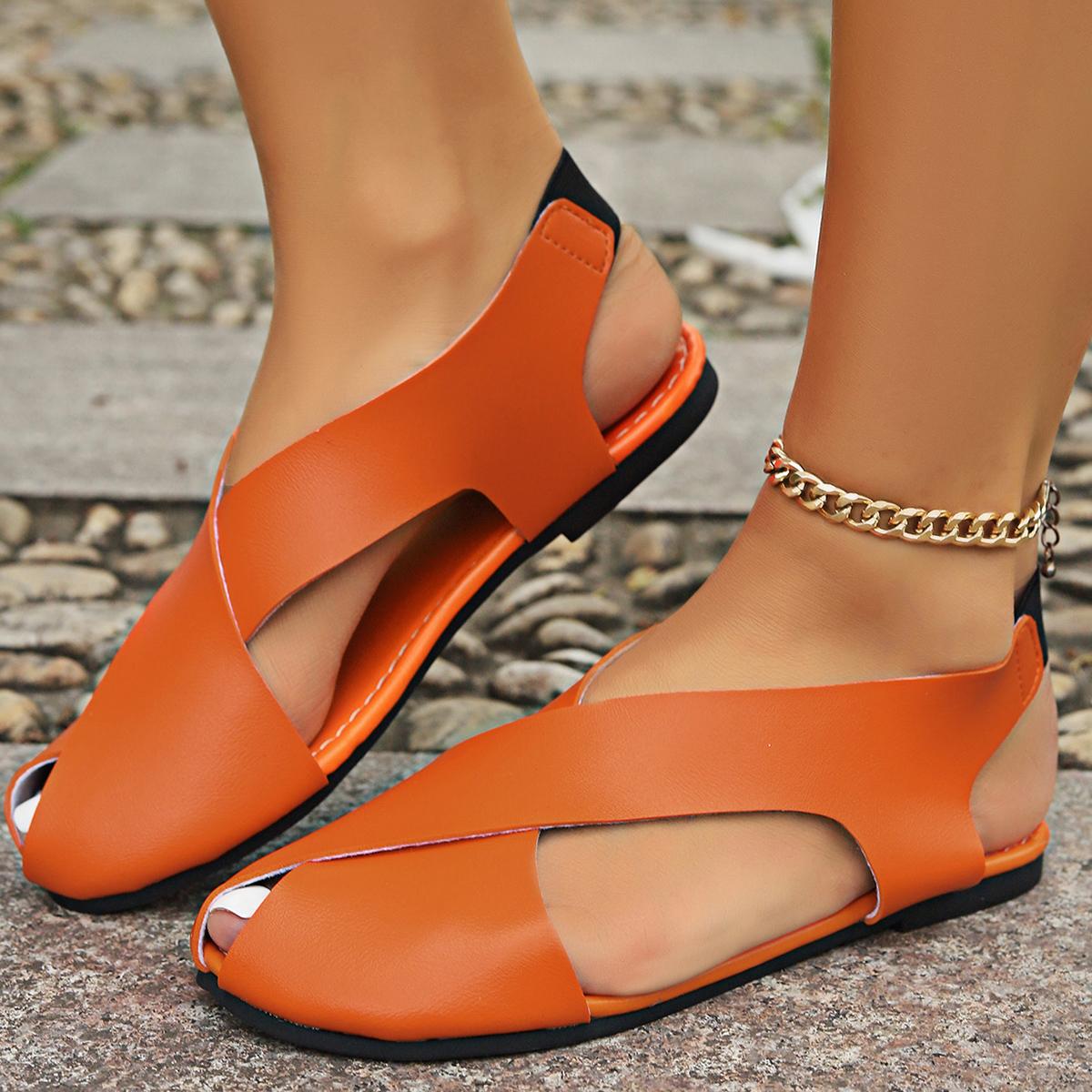 Новые ретро сандалии женские на плоском каблуке с полым верхом летние новые с жемчужинами на щиколотке женские сандалии простые повседневные пляжная обувь 43 оранжевый 3280₽