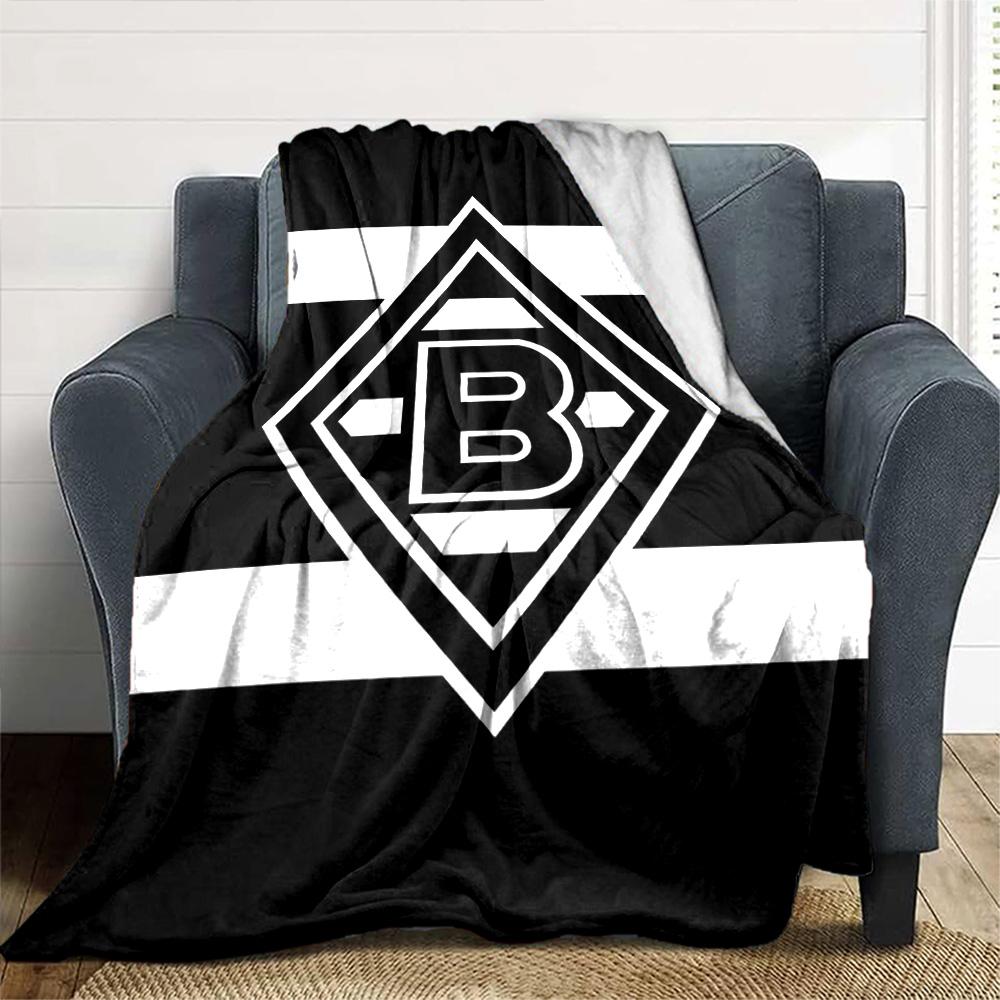 Borussia Horizontal Stripe Logo Print Fleece Blanket Soccer Fan Soft Warm Throw Blanket for Sofa Couch Bedroom Home Decor Gift