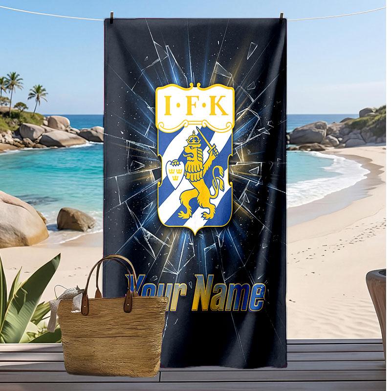 Ifk göteborg Personalisiertes Bedrucktes Strandtuch Fußballlogo Unterstützung Benutzerdefinierter Name Text Saugfähiges Handtuch für Sport Reisen Besonderes Geschenk