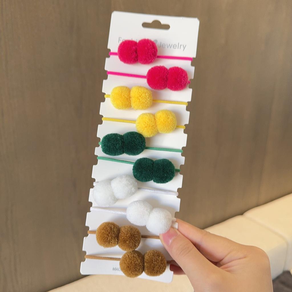 10Pcs/lot Girls Double Plush Ball Hair Ropes Set For Kids Solid Color Scrunchies Elastic Hair Bands Hair Accessories