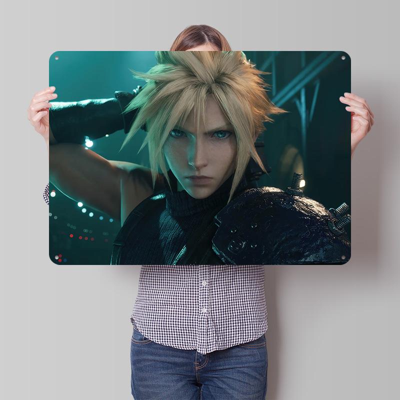 Cloud Strife From Fantasy VII D Texture Metal Poster Customized Wall Art Tin Sign Gift for Mancave Gaming Room Decoration Items