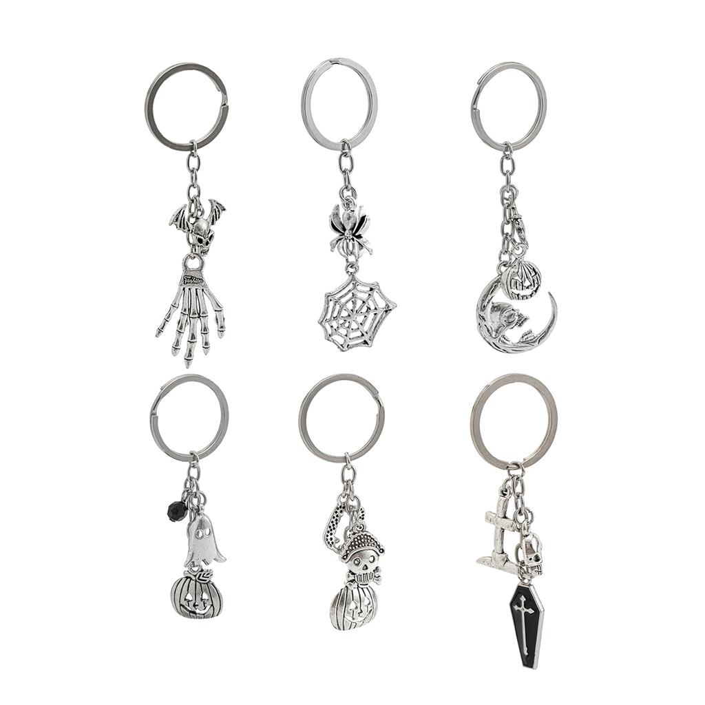 SHIXIN 6Pcs/Set Gothic Cross Pumpkin Head Ghost Pendant Key Ring Women Men Skull Claw Keychain New Halloween Pendant Accessories