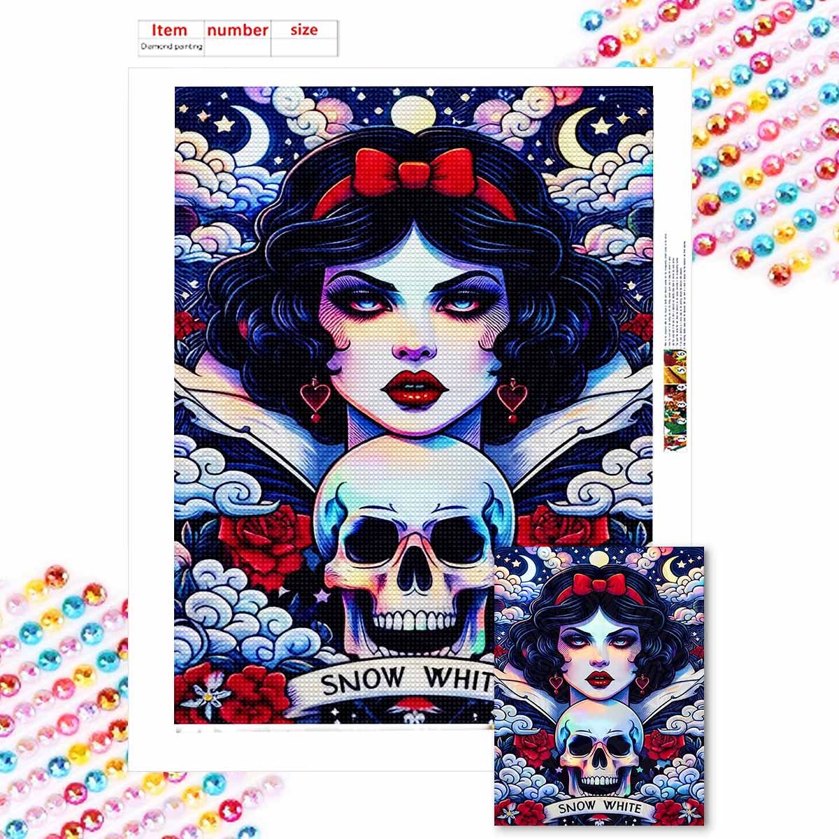 

Полная круглая алмазная живопись Белоснежка и Скелет Искусство Стразы Картина Мозаика Сделай сам 5D Вышивка крестом Домашнее украшение Round 20x30cm