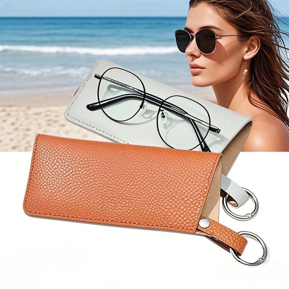 

PU Leather Sunglasses Pouch with Keyring Hanging Sunglasses Eyewear Accessories білий