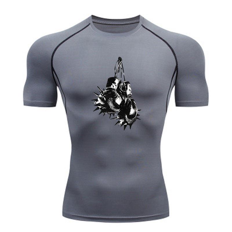 Men's Compression Athletic Workout T-Shirt, Spiked Boxing Gl