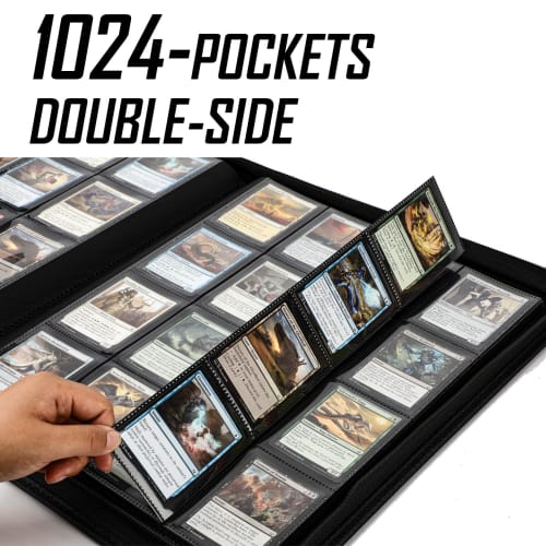 ByderPro 1000+ Pocket Trading Card Binder, Holds 1024 Trading Cards - 16-Pocket Ringless Trading Card Album for Trading & Sports Cards, TCG, Leather w
