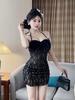 9673 Spicy Girl Lace Halter Bodycon Mini Dress - Sexy V-Neck Slimming Style