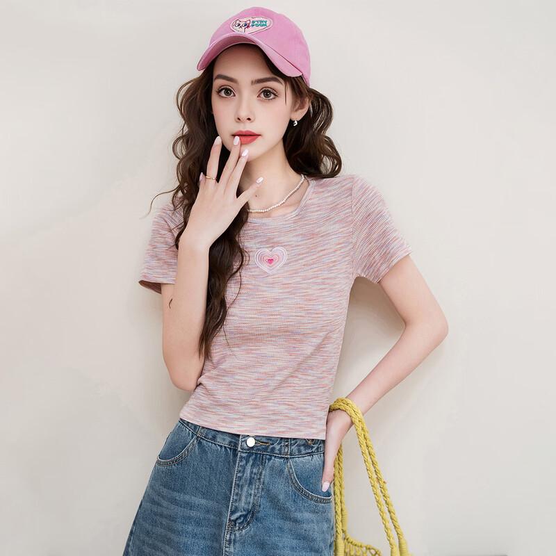 French Box Heart Print Round Neck T-Shirt M