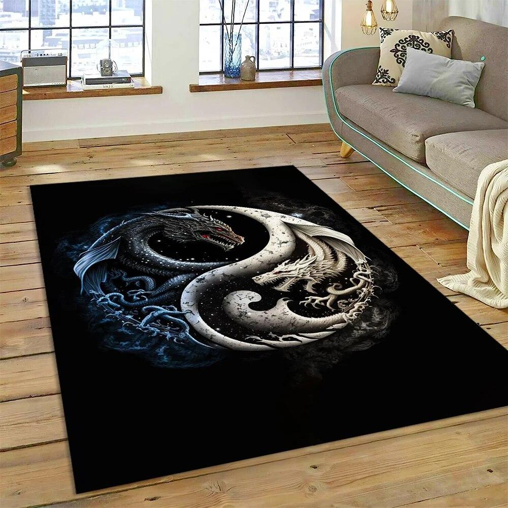 Yin og Yang 3D Naturaliser Kinesisk Tai Chi Teppe for Hjem Stue Soverom Sofa Dørmatte Dekor, Lekeområde for Barn Sklisikker Matte