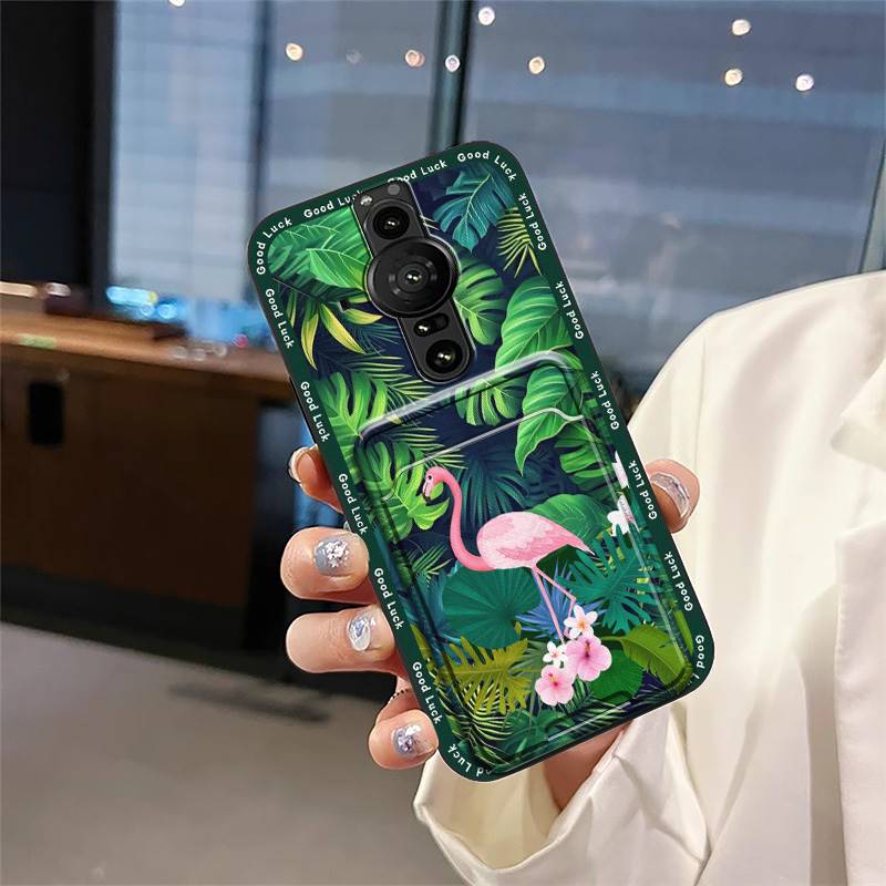 Anti-knock Full Wrap Phone Case For Sony Xperia Pro-I Cute Back Cover Anti-dust Card Slot Card Bag Graffiti Soft Case
