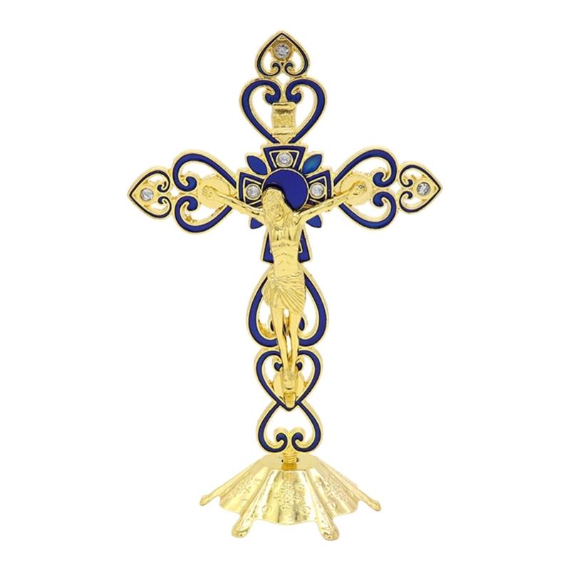 Crucifix Sculpture Cross Statue Catholic Figurine Standing Crucifix for Home Altar Living Room Table Bedroom