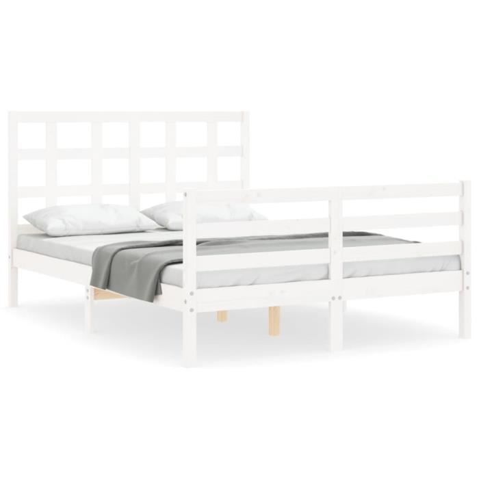VidaXL Bed Frames with Headboard White Small Double Solid Wood 3193957