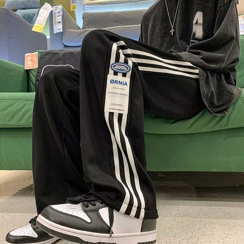 Men's Autumn Winter Fleece Lined Thickened Plus Size Loose Straight Leg Sweatpants Workwear Wide Leg Casual Long Pants