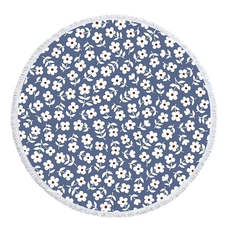Serviette Florale Bohème Serviette de Plage Microfibre Impression 3D Serviettes de Plage Yoga Tapis de Plage d'Été Rond Sans Sable Tapisserie de Bain Serviettes