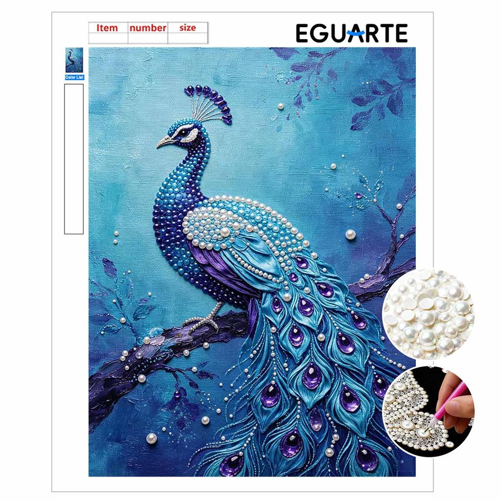 Kit 5D Perla Design Pavone Maestoso Ornamenti Smalto Fai da Te per Decorazione Parete Casa Sollievo dallo Stress Regalo Fatto a Mano Senza Cornice